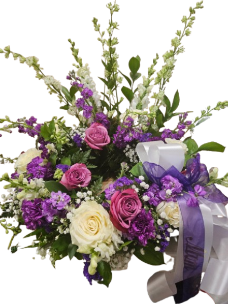 Lavender Remembrance Urn Wreath – Flowers By Marianne, Salisbury MA