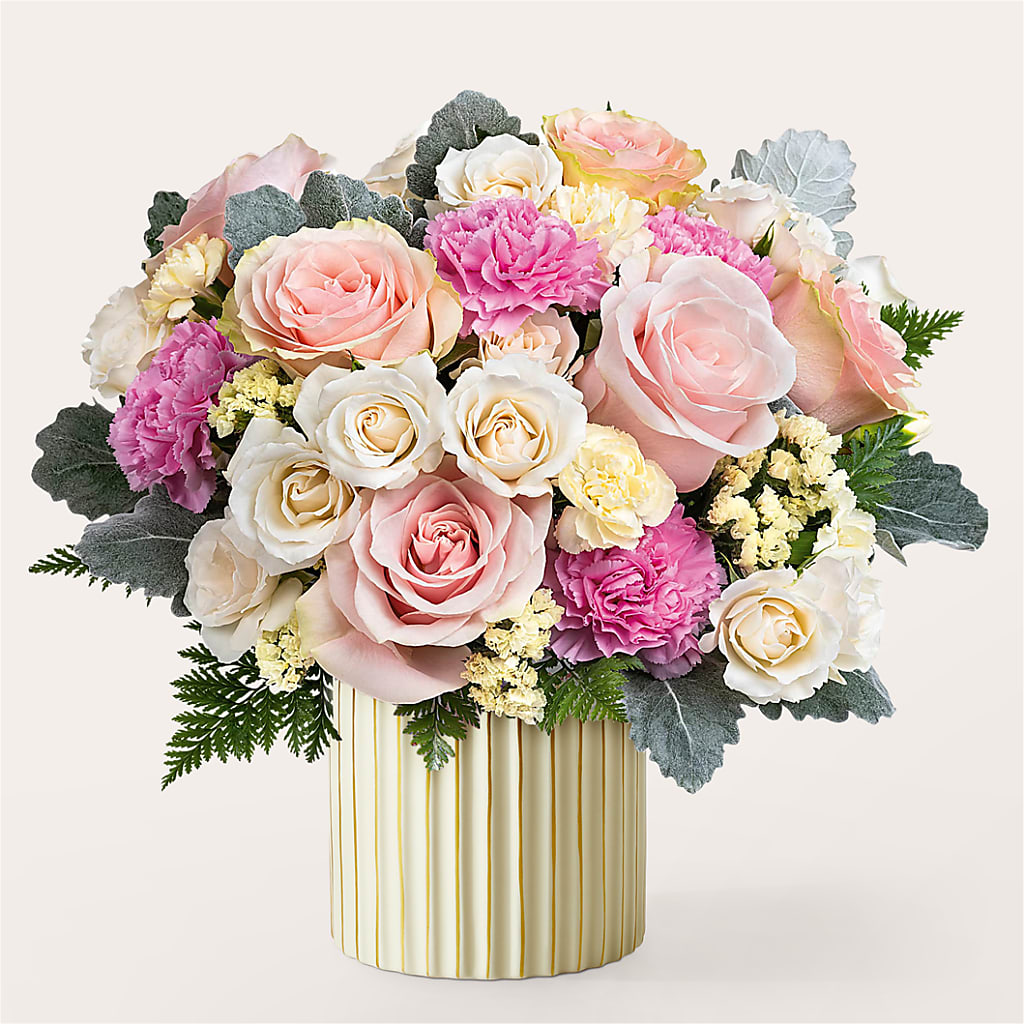 Blissful Moments Bouquet with Ivory Vase – Flowers By Marianne, Salisbury MA