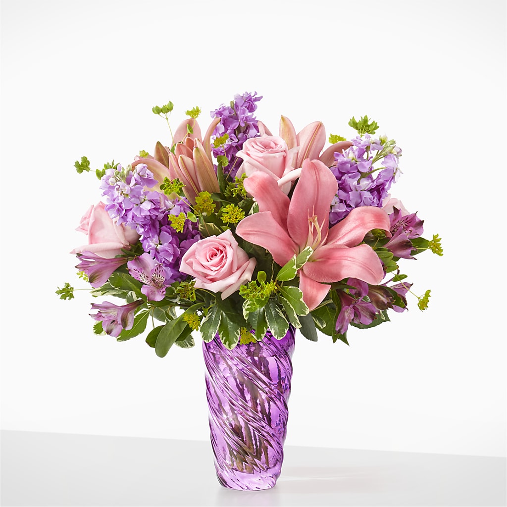 Precious Petals Bouquet with Luxe Swirl Vase – Flowers By Marianne, Salisbury MA