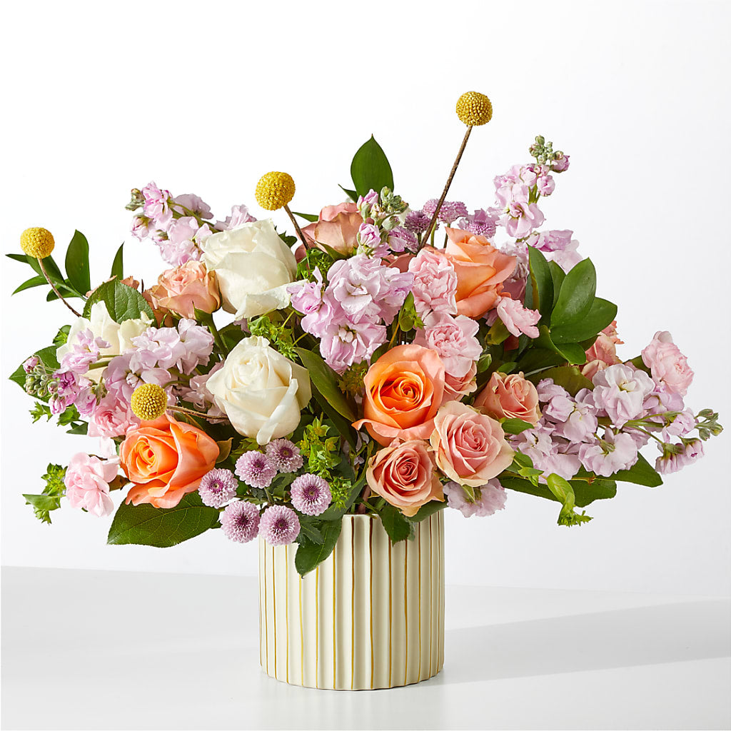 French Market Bouquet with Ivory Vase – Flowers By Marianne, Salisbury MA