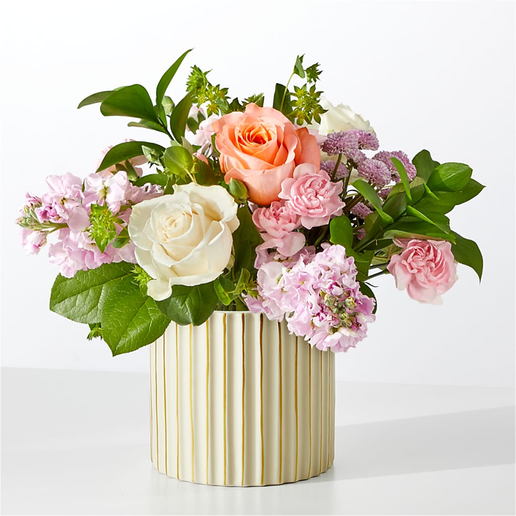 French Market Bouquet with Ivory Vase – Flowers By Marianne, Salisbury MA