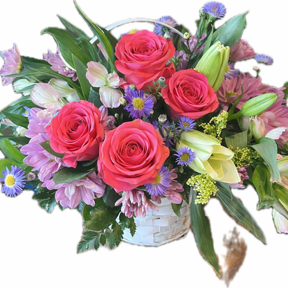 Coral Crush Garden Basket Arrangement –  Flowers By Marianne, Salisbury MA