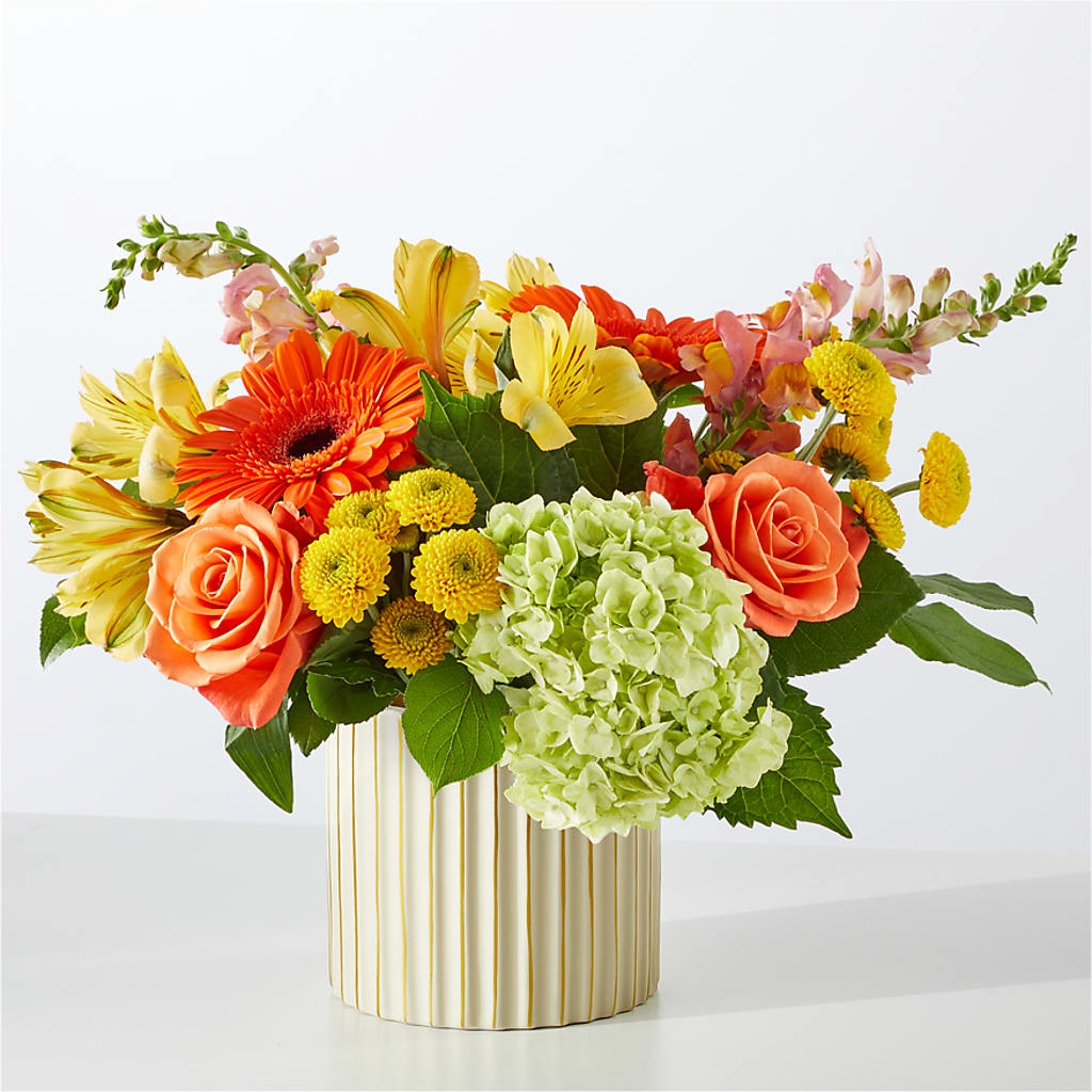 Autumn Sunshine Bouquet with Ivory Vase –  Flowers By Marianne, Salisbury MA