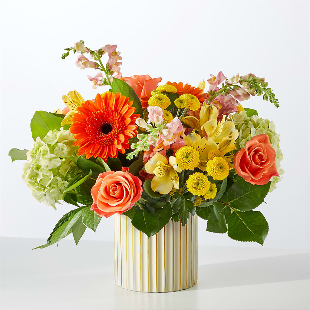 Autumn Sunshine Bouquet with Ivory Vase –  Flowers By Marianne, Salisbury MA