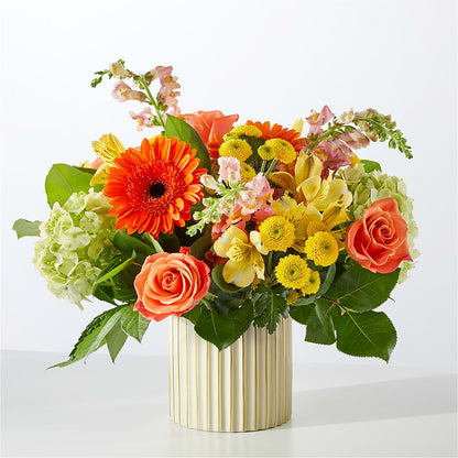 Autumn Sunshine Bouquet with Ivory Vase –  Flowers By Marianne, Salisbury MA
