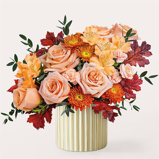 Spiced Latte Bouquet with Ivory Vase –  Flowers By Marianne, Salisbury MA